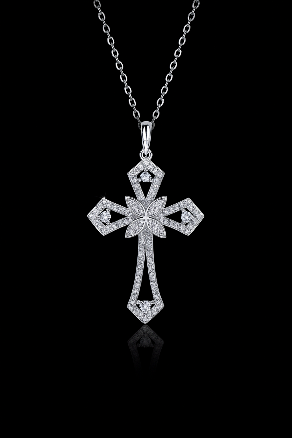 Floral Radiance Cross Pendant Necklace