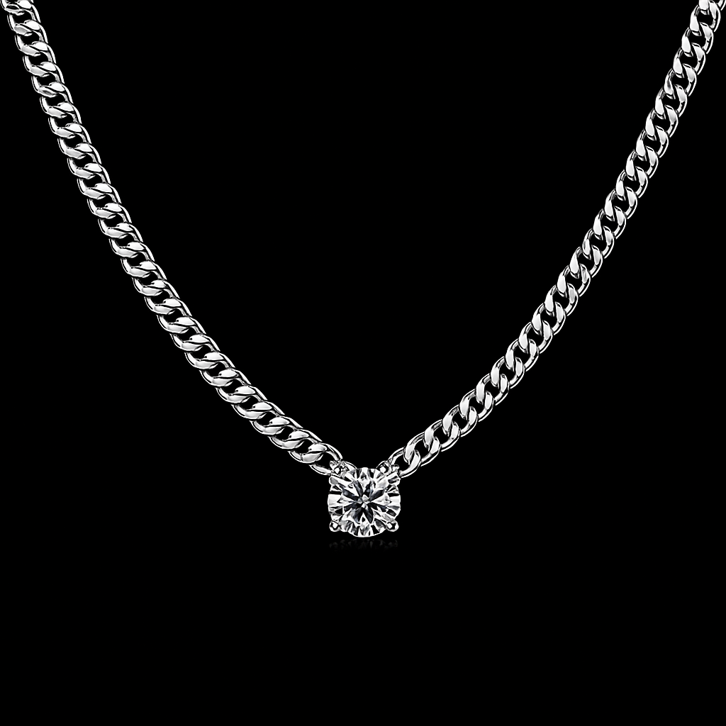Radiant Solitaire Curb Chain Necklace