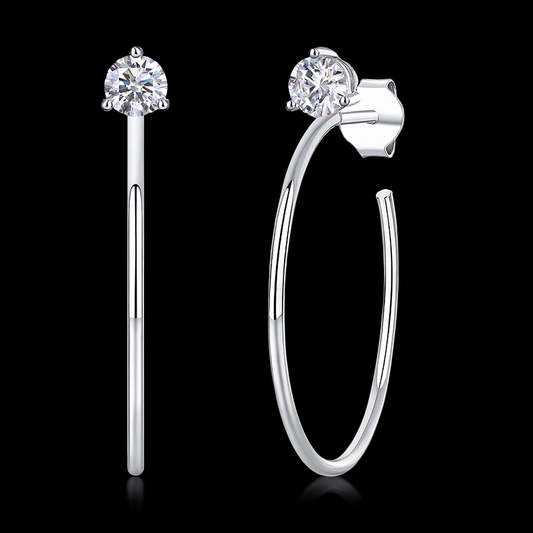 Elegant Solitaire Open-Hoop Earrings